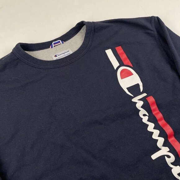 Champion Sweatshirt Men's 2XL Navy Chest Spellout Logo Pullover Cotton Blend - Picture 1 of 9